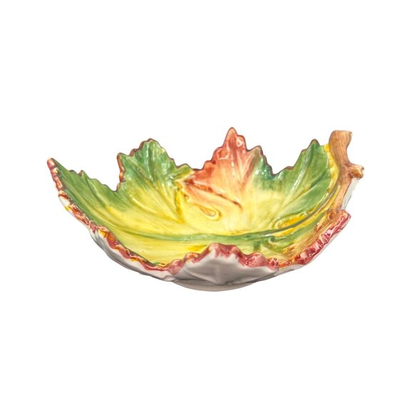 Porta Hand-Painted Italian Fall Leaf-Shaped Ceramic Dish Made in Italy - Picture 2 of 7